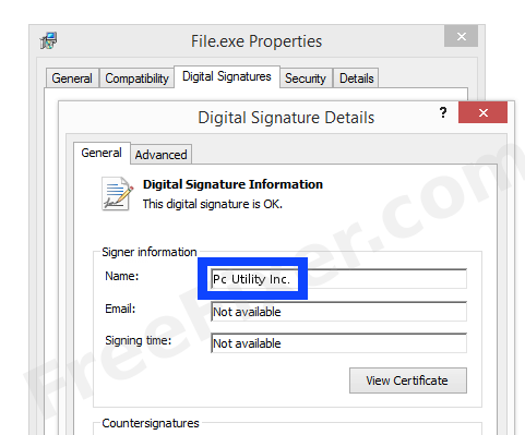 Screenshot of the Pc Utility Inc.  certificate